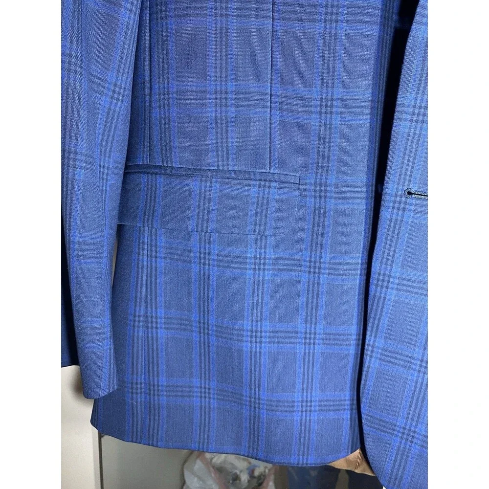 Jos A Bank Joseph Slim Fit Suit Jacket 41R Navy Blue Plaid 100 Wool Metropolitan
